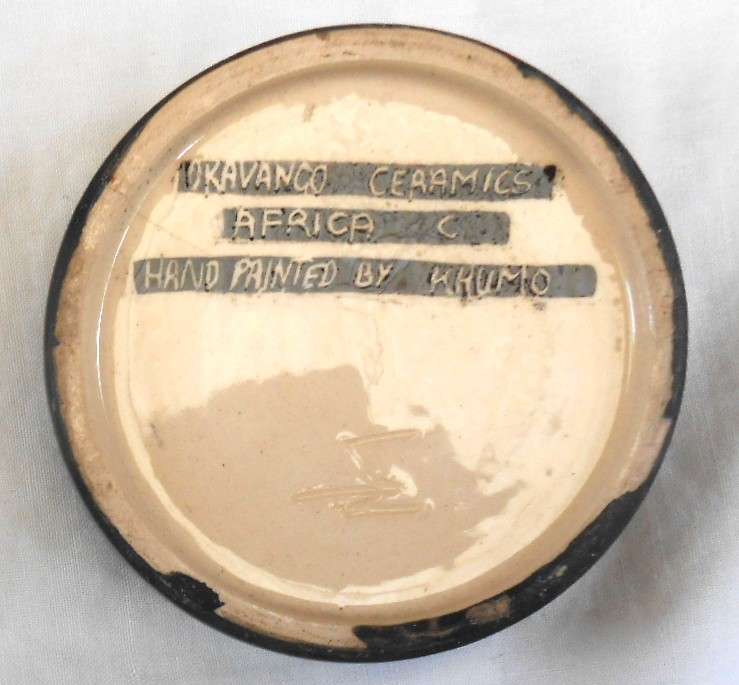 Stunning Ceramic Cheetah painted Bowl & Base-Okavango Ceramics Africa Central hand painted by Khumo