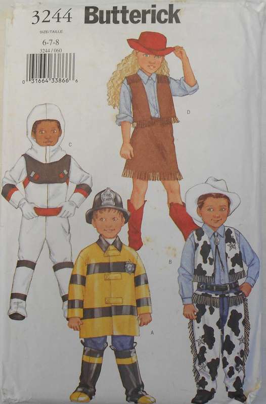 BUTTERICK 3244 KIDS COSTUMES SIZE KIDS  6-7-8 YEARS COMPLETE-UNCUT-F/FOLDED
