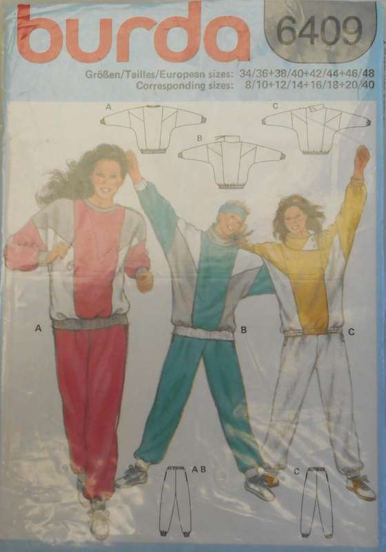 BURDA 6409 LADIES TRACKSUIT TOPS AND PANTS SIZE 8/10-20/40- COMPLETE-UNCUT-F/FOLDED
