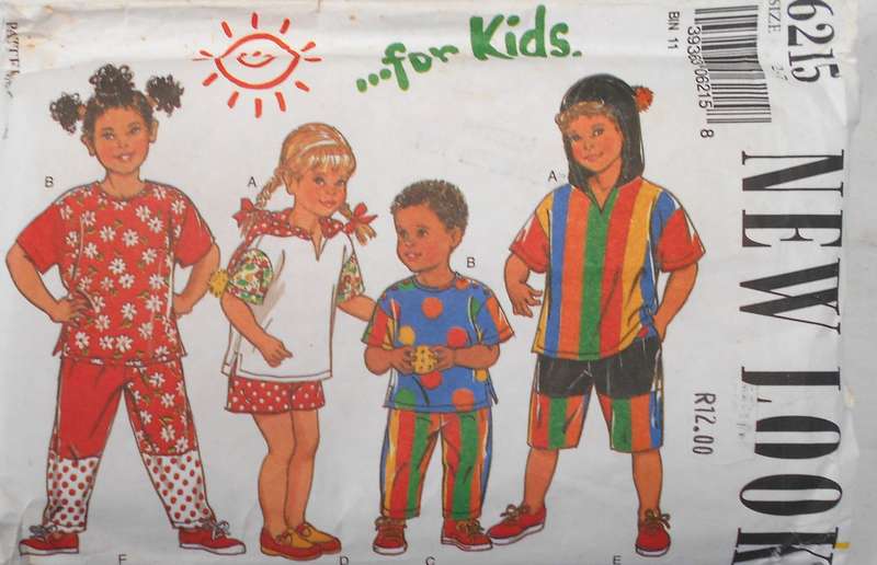 NEW LOOK PATTERNS 6215 KIDS HOODIE-T SHIRT-PANTSSHORTS-SKIRT-BAGGIES SIZE 2-7 YECOMPLETE-UNUT-F/FOLD