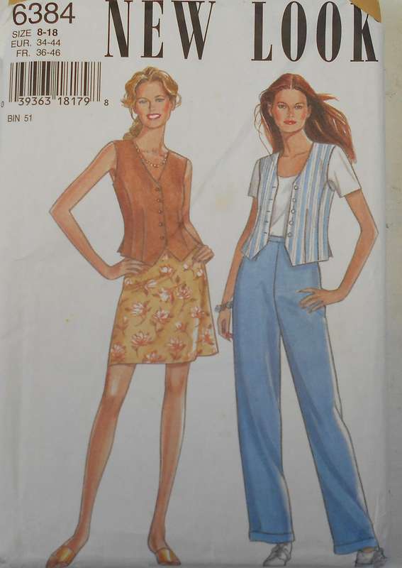 NEW LOOK PATTERNS 6384 WAISTCOAT-SKIRT-PANTS SIZE 8-18 COMPLETE-ONLY SKIRT CUT TO 18