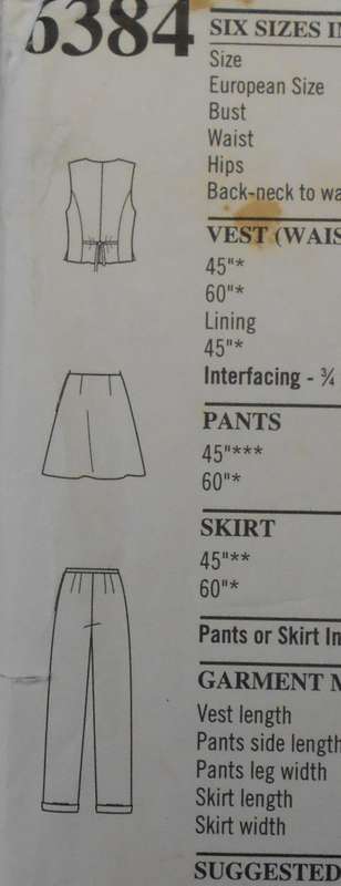 NEW LOOK PATTERNS 6384 WAISTCOAT-SKIRT-PANTS SIZE 8-18 COMPLETE-ONLY SKIRT CUT TO 18