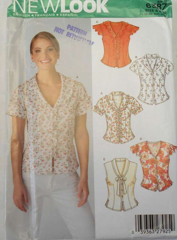 NEW LOOK PATTERNS 6387 SET OF BLOUSES SIZE 8-18 COMPLETE-UNCUT-F/FOLDED