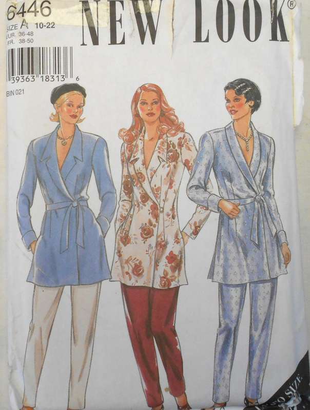 NEW LOOK PATTERNS 6446 LONG WRAP JACKET/COAT & PANT SIZE 10-22 COMPLETE-CUT TO 22