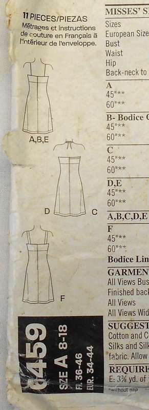 NEW LOOK PATTERNS 6459 HIGH BODICE SHOESTRING DRESSES SIZE 8-18 COMPLETE-CUT TO 14