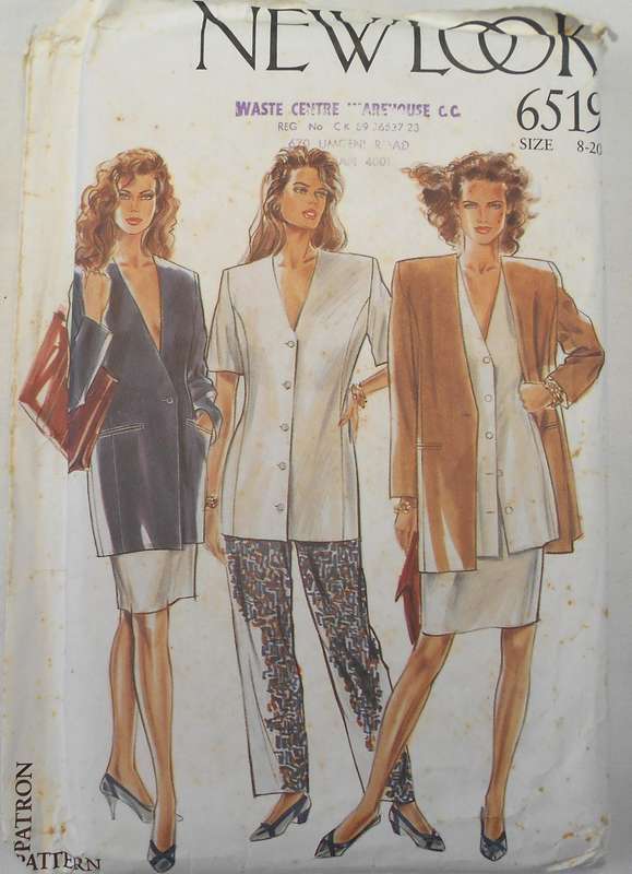 NEW LOOK PATTERNS 6519 LONG JACKET/TOP & PANTS SIZE 8-20 COMPLETE-PART CUT-2 PIECES CUT