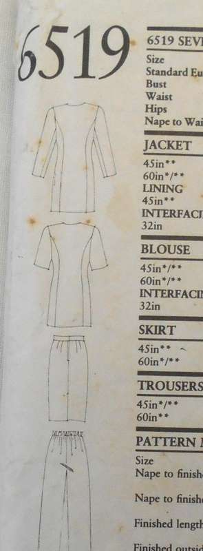 NEW LOOK PATTERNS 6519 LONG JACKET/TOP & PANTS SIZE 8-20 COMPLETE-PART CUT-2 PIECES CUT