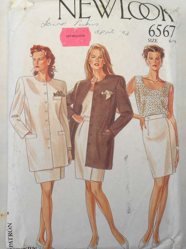 NEW LOOK PATTERNS 6567 LONG JACKET-TOP-SKIRT SIZE 6-18 COMPLETE-TOP CUT 12 SKIRT + JACKET CUT TO 18