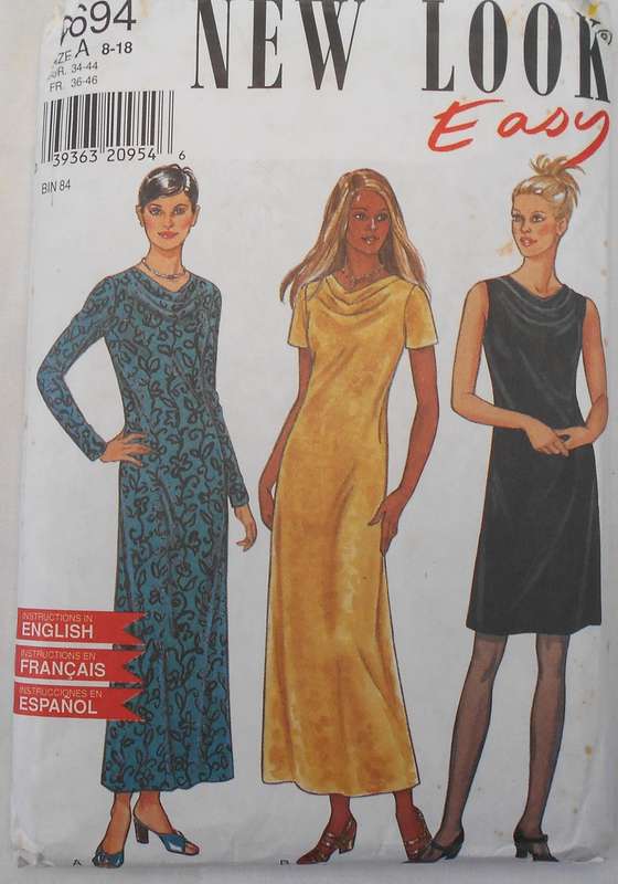 NEW LOOK PATTERNS 6694 COWL NECK DRESS SIZE 8-18 COMPLETE-PART CUT TO 18
