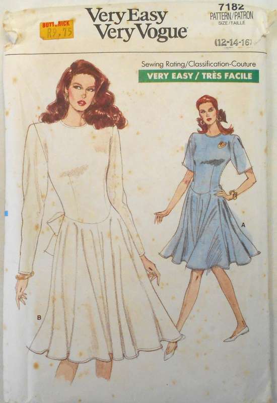 VOGUE 7182 DRESS WITH FITTED BODICE AND FLARED SKIRT SIZE 12-14-16 COMPLETE-UNCUT-F/FOLDED