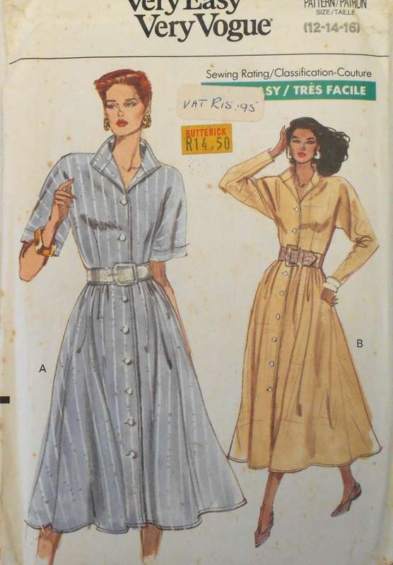 VOGUE 7715 DRESS WITH FITTED BODICE AND FRONT BUTTONED SIZE 12-14-16 COMPLETE-UNCUT-F/FOLDED