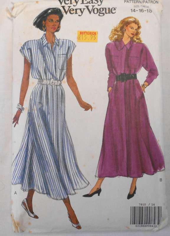 VOGUE 7810 LOOSE FITTING TUCKED BODICE DRESS SIZE14-16-18 COMPLETE-UNCUT-F/FOLDED