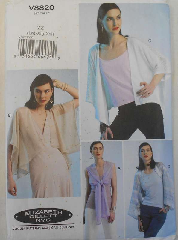 VOGUE V8820 STUNNING JACKETS SIZE L-XL-XXL (16-26) COMPLETE-UNCUT-F/FOLDED