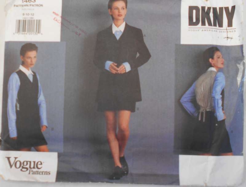 VOGUE DKNY 1463 JACKET & PINAFORE SIZE 8-10-12 COMPLETE-UNCUT-F/FOLDED