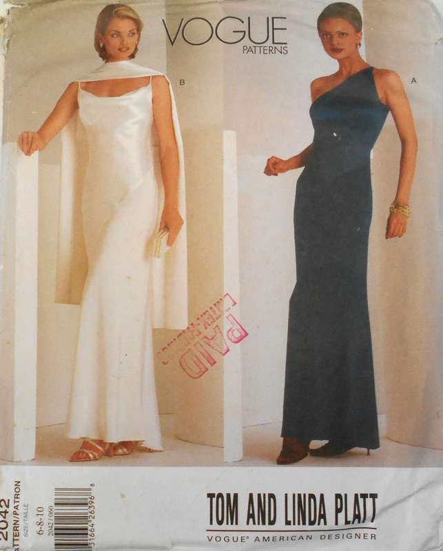 VOGUE 2042 1 CLOSE FITTING SLIGHTLY FLARED DRESS & SCARF SIZE 6-8-10 COMPLETE-PART CUT TO 10