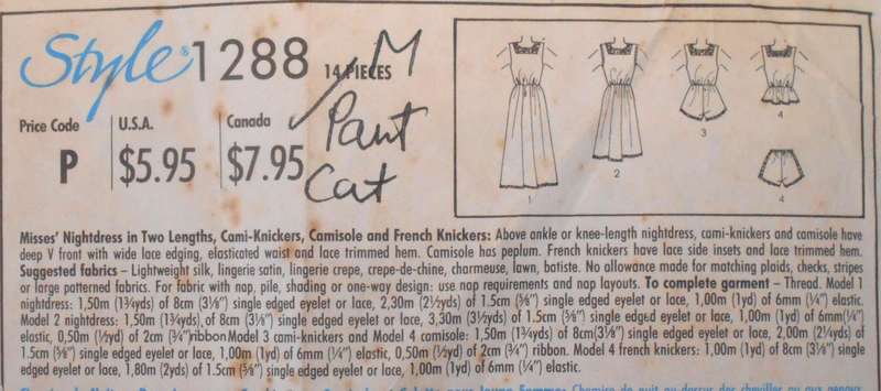 STYLE 1288 NIGHTDRESS-CAMI & KNICKERS-SIZE MEDIUM 14-16 COMPLETE-PART CUT