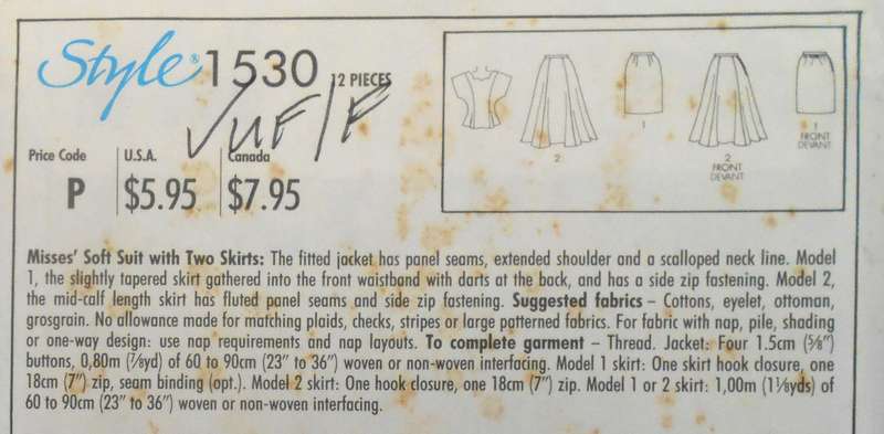 STYLE 1530 SOFT SUIT WITH TWO SKIRTS-SIZE 10 COMPLETE-UNCUT-F/FOLDED