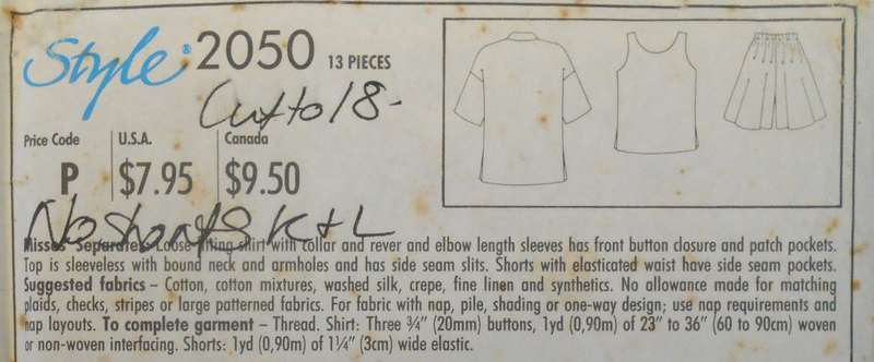 STYLE 2050 SHIRT & TANK TOP-SIZE 8-18 CUT TO 18- NO SHORTS SUPPLIED