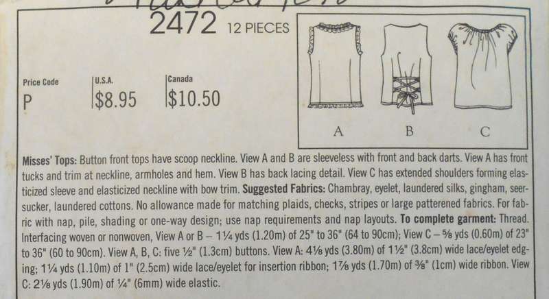 STYLE 2472 FRONT BUTTON TOPS SIZE 8-18 COMPLETE-CUT TO 12