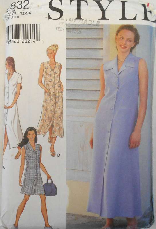 STYLE 2832 FRONT BUTTON DRESS SIZE 12-24 COMPLETE-UNCUT TO 24