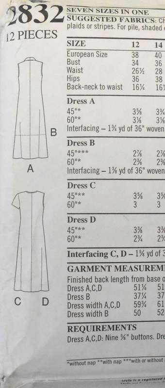 STYLE 2832 FRONT BUTTON DRESS SIZE 12-24 COMPLETE-UNCUT TO 24