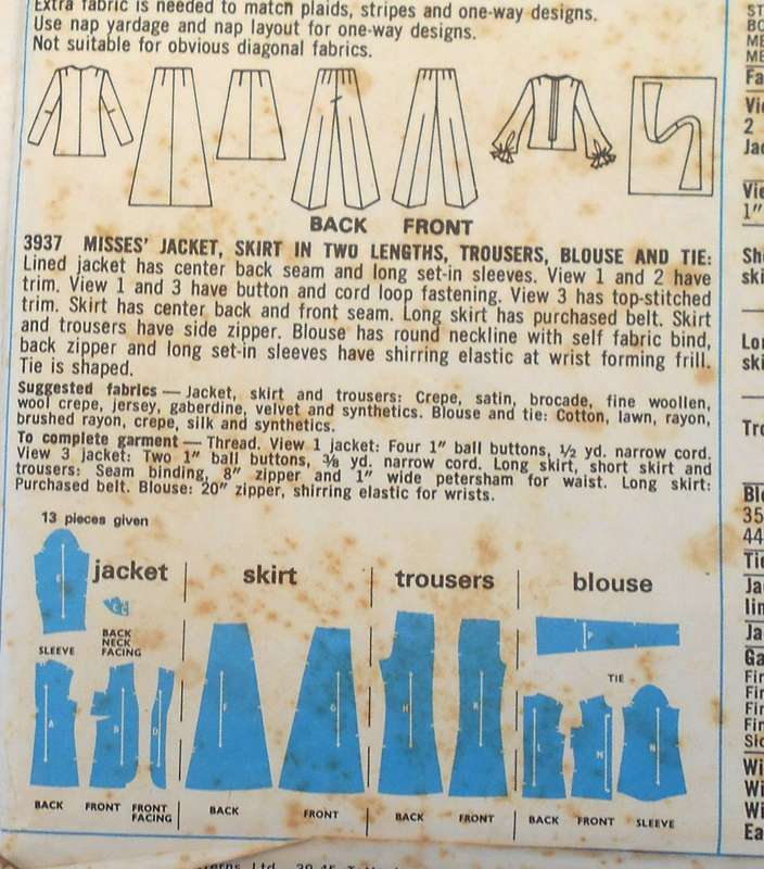 VINTAGE STYLE 3937 JACKET-SKIRT IN 2 LENGTHS-BLOUSE-TIE SIZE 16 BUST 38 COMPLETE-UNCUT-F/FOLDED