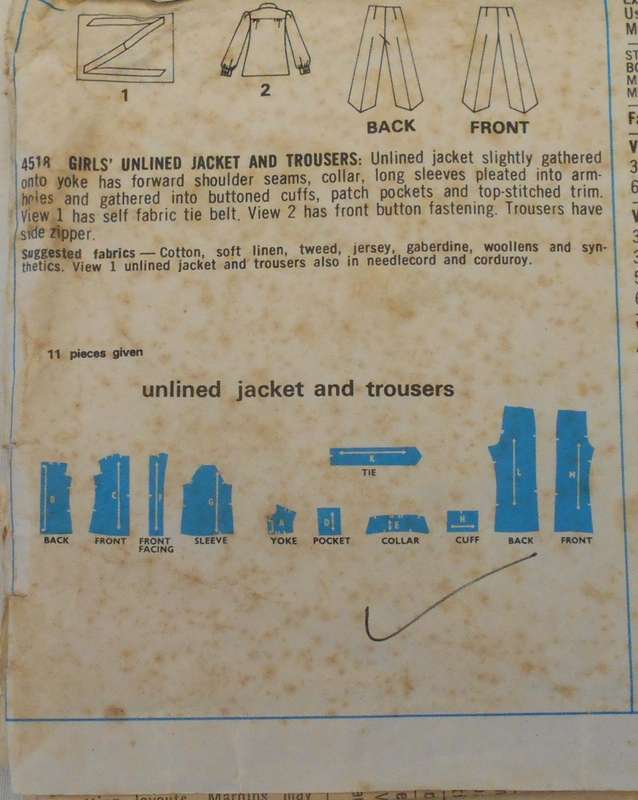 VINTAGE STYLE 4518 GIRLS UNLINED JACKET-PANTS SIZE 8 YEARS COMPLETE
