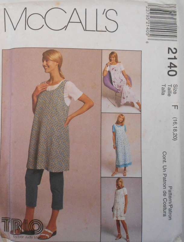 McCALLS 2140 MATERNITY DRESS-TOP-PINAFORE-PULL ON PANTS SIZE 16-18-20-COMPLETE-UNCUT-F/FOLDED