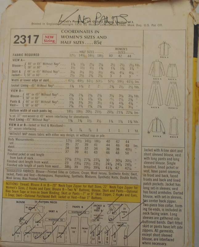 VINTAGE McCALLS 2317 BLOUSE-TOP-JACKET SIZE 16 1/2 BUST 37" NO PANTS SUPPLIED