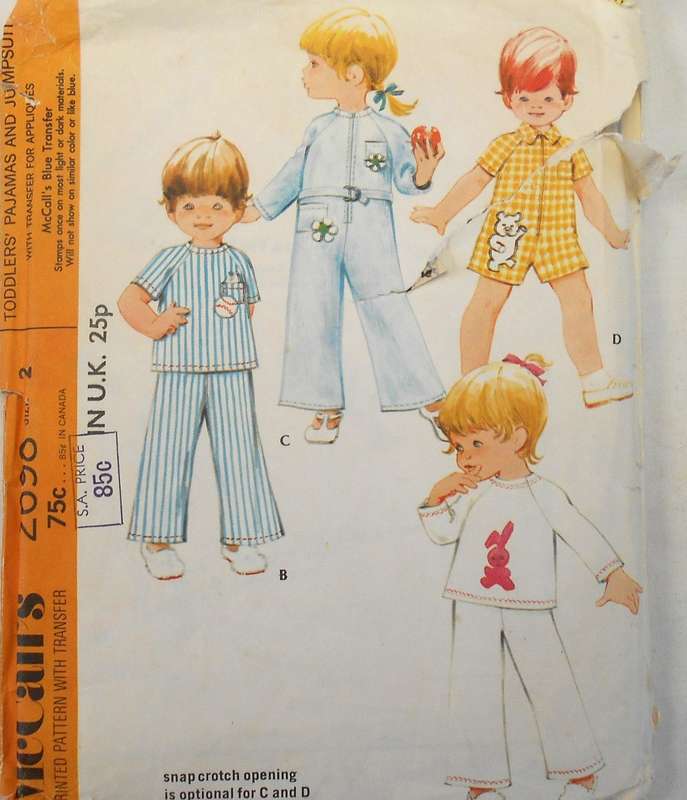 VINTAGE McCALLS  2698 TODDLERS PJS & JUMPSUIT SIZE 2 YEARS COMPLETE-WITH TRANSFER