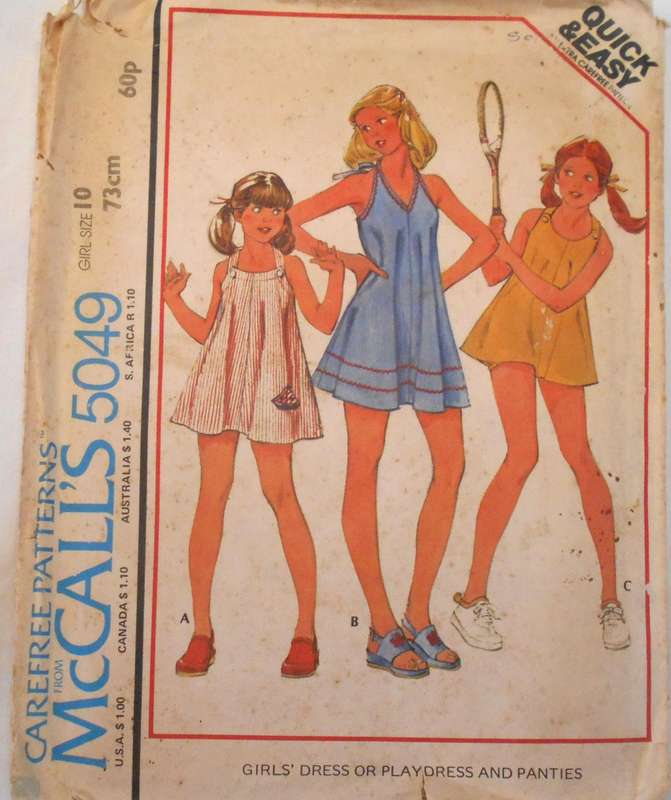 VINTAGE McCALLS 5049 GIRLS DRESS-PLAYDRESS-PANTIES SIZE 10 YEARS BREAST 73 CM COMPLETE