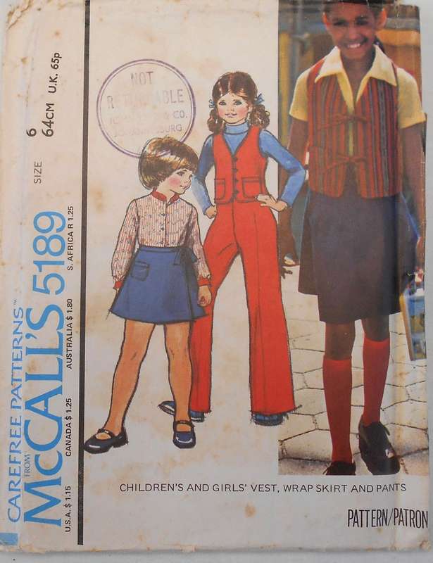 VINTAGE McCALLS 5189 GIRLS WAISTCOAT-WRAP SKIRT-PANTS SIZE 7YEARS SEE LISTING