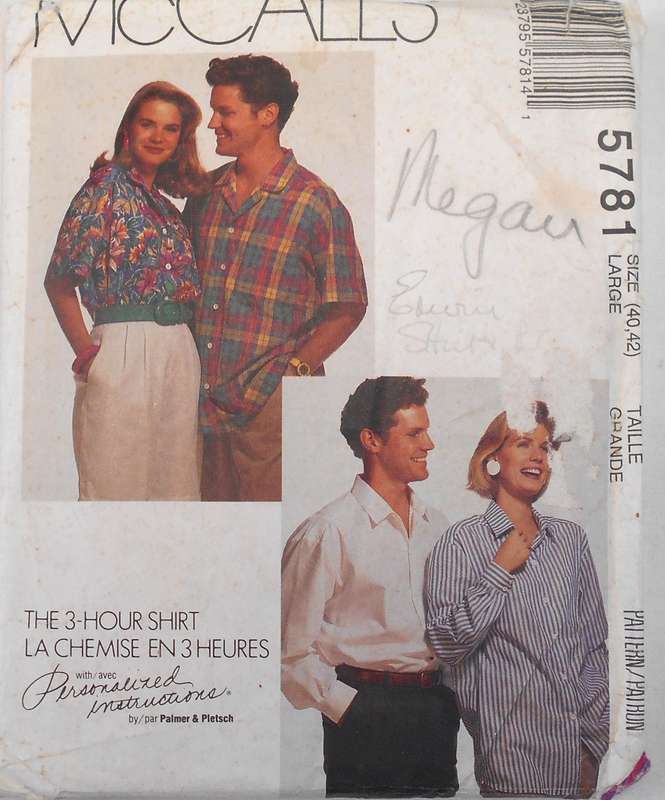 McCALLS 5791 UNISEX SHIRT SIZE LARGE 40-42 COMPLETE