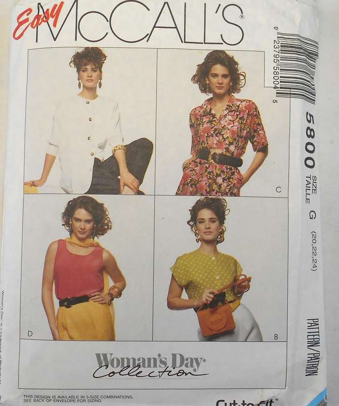McCALLS 5800 BLOUSES & TANK TOP SIZE 20-22-24 COMPLETE-TANK TOP CUT 20 REST 24
