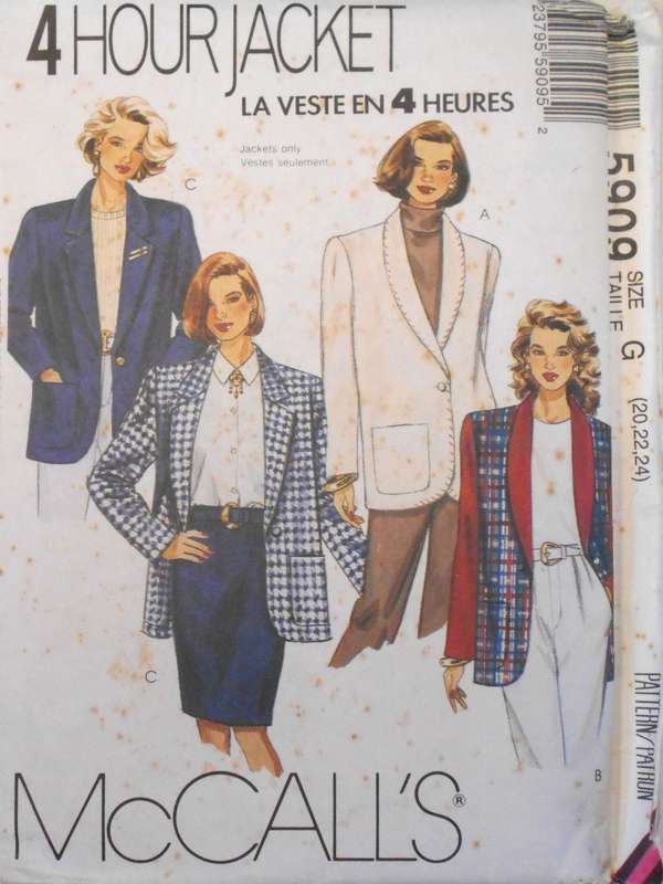 McCALLS 5909 LINED OR UNLINED JACKETS SIZE 20-22-24 COMPLETE-UNCUT-F/FOLDED