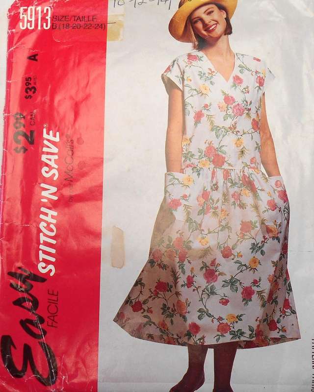 McCALLS 5913 LOOSE FITTING DRESS SIZE 18-20-22-24 COMPLETE CUT TO 24