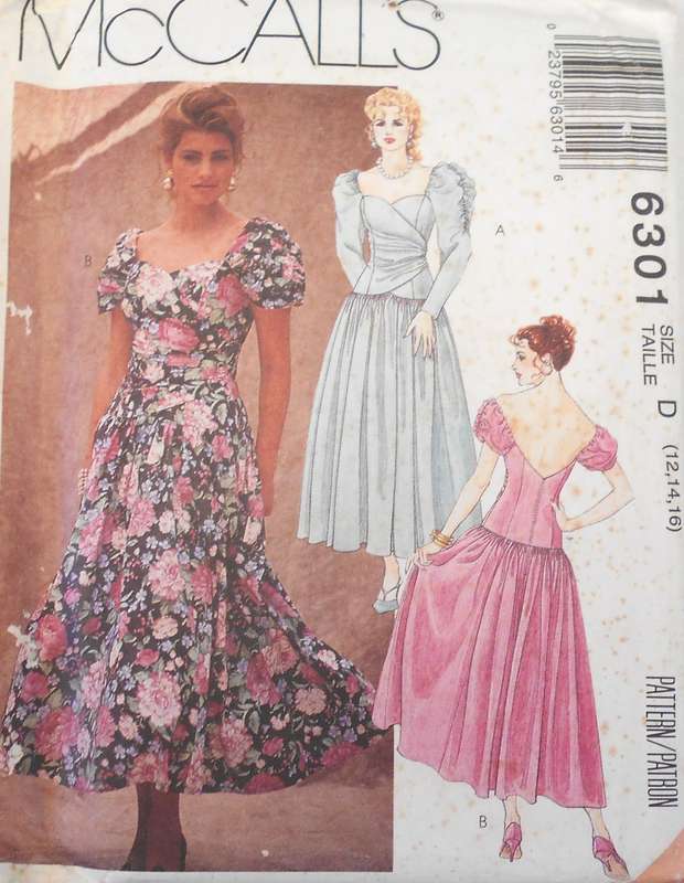 McCALLS 6301 SEMI FITTED DROPPED WAIST DRESS SIZE 12-14-16COMPLETE-UNCUT-F/FOLDED