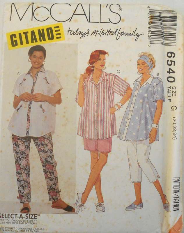 McCALLS 6540 MATERNITY SHIRT-PANTS-SHORTS SIZE 20-22-24 COMPLETE-UNCUT-F/FOLDED