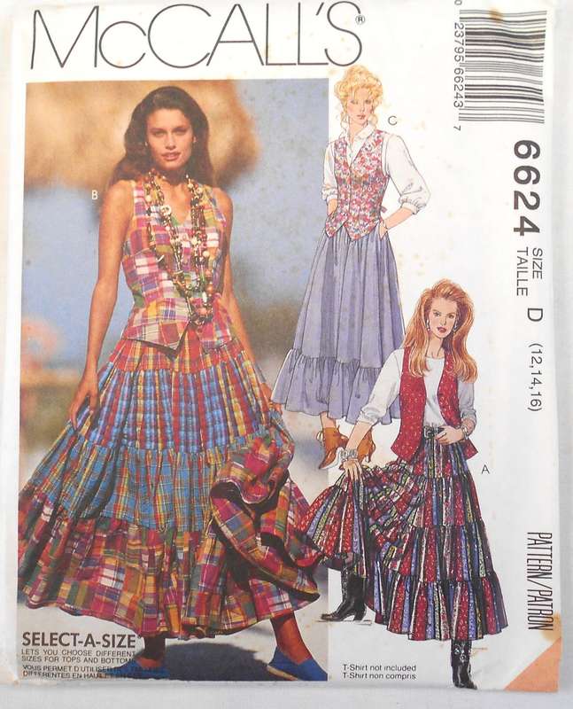 McCALLS 6624 LINED WAISTCAOT & SKIRTS SIZE 12-14-16 COMPLETE-UNCUT -F/FOLDED