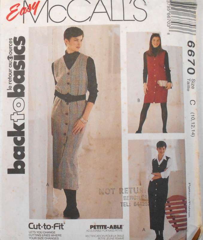 McCALLS 6670 PINAFORE IN 2 LENGTHS SIZE 10-12-14COMPLETE-CUT TO 14