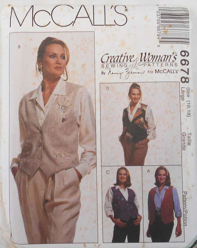 McCALLS 6678 REVERSIBLE WAISTCOAT-PIN-CINCH SIZE LARGE 16-18 COMPLETE-UNCUT-F/FOLDED