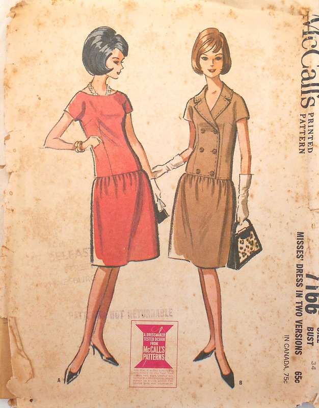 VINTAGE McCALLS 7166 DRESS IN 2 VERSIONS SIZE 14 BUST 34 COMPLETE-ZIPLOC