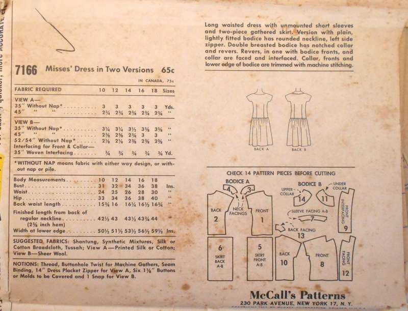 VINTAGE McCALLS 7166 DRESS IN 2 VERSIONS SIZE 14 BUST 34 COMPLETE-ZIPLOC