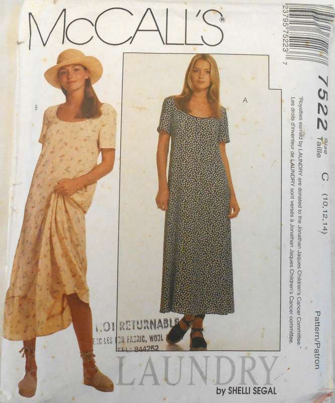 McCALLS 7522 PULLOVER SHORT SLEEVE DRESS WITH TIEBACK SIZE 10-12-14 COMPLETE-PART CUT TO 14