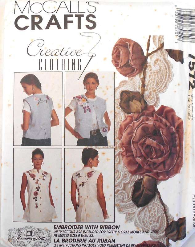 McCALLS 7572 WAISTCOAT IN 2 LENGTHS-EMBROIDER WITH RIBBON SIZE 8-22 COMPLETE-UNCUT-F/FOLDED