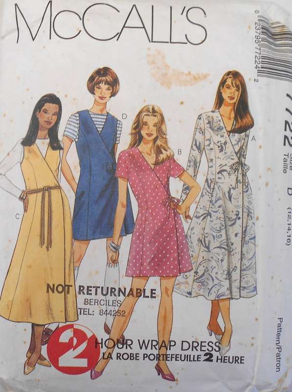 McCALLS 7722 WRAP DRESSES IN 2 LENGTHS SIZE 12-14-16 COMPLETE-CUT TO 16