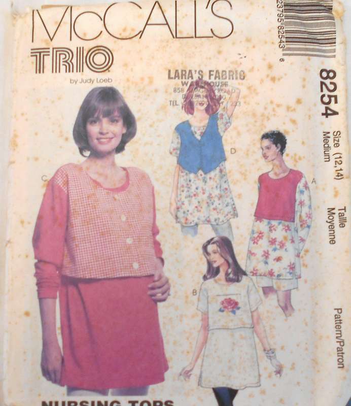 McCALLS 8254 MATERNITY NURSING TOPS SIZE MEDIUM 12-14 COMPLETE-UNCUT-F/FOLDED