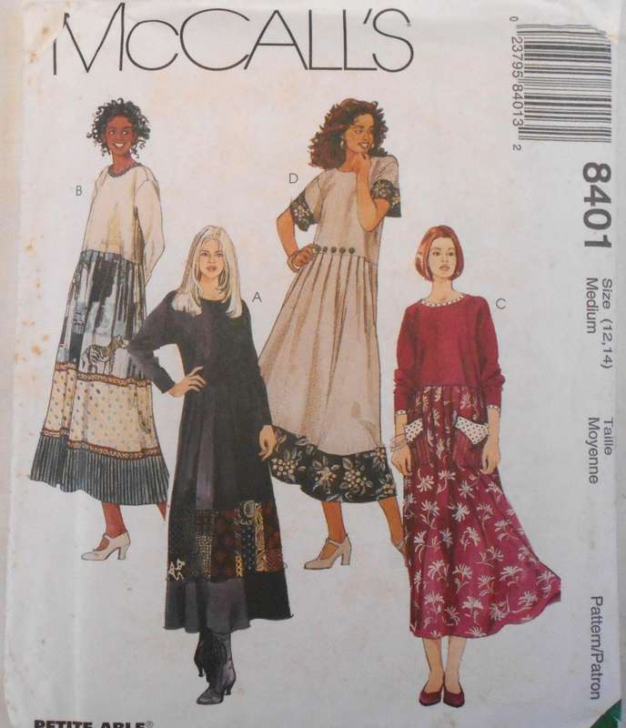 McCALLS 8401 VERY LOOSE PULLOVER DRESS SIZE MEDIUM 12-14 COMPLETE-UNCUT-F/FOLDED