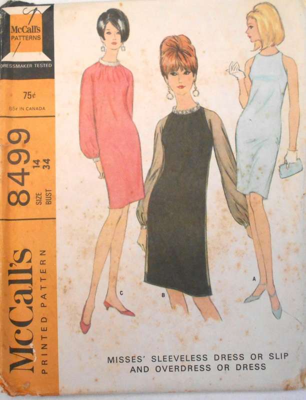VINTAGE McCALLS 8499 SLEEVELESS DRESS/SLIP & OVERDRESS/DRESS SIZE 14 BUST 34 COMPLETE-UNCUT-F/FOLDED
