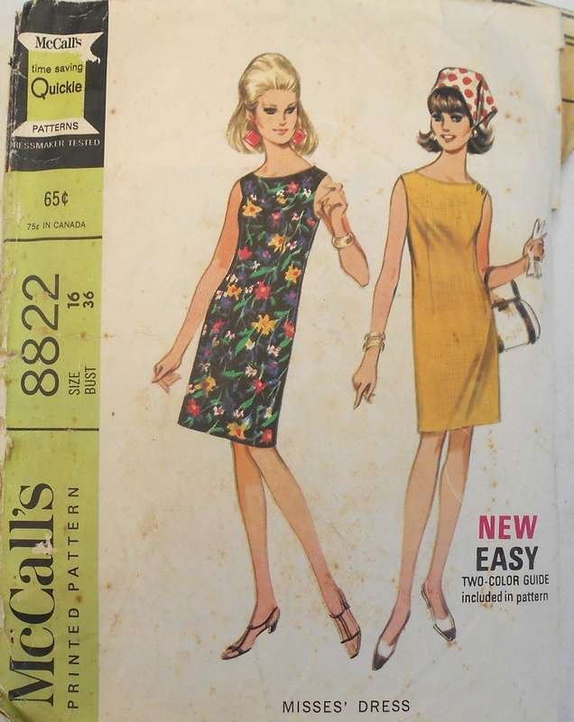 VINTAGE McCALLS 8822 DRESS SIZE 16 BUST 36 COMPLETE
